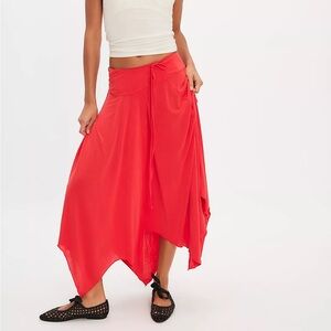Free People Rae Knit Cascade Poppy Red Asymmetrical Wrap Skirt